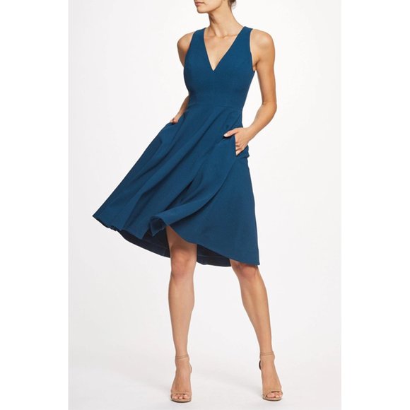 Dress the Population Dresses & Skirts - NWT Dress the Population Catalina Dress Fit & Flare Cocktail Midi Peacock Blue S